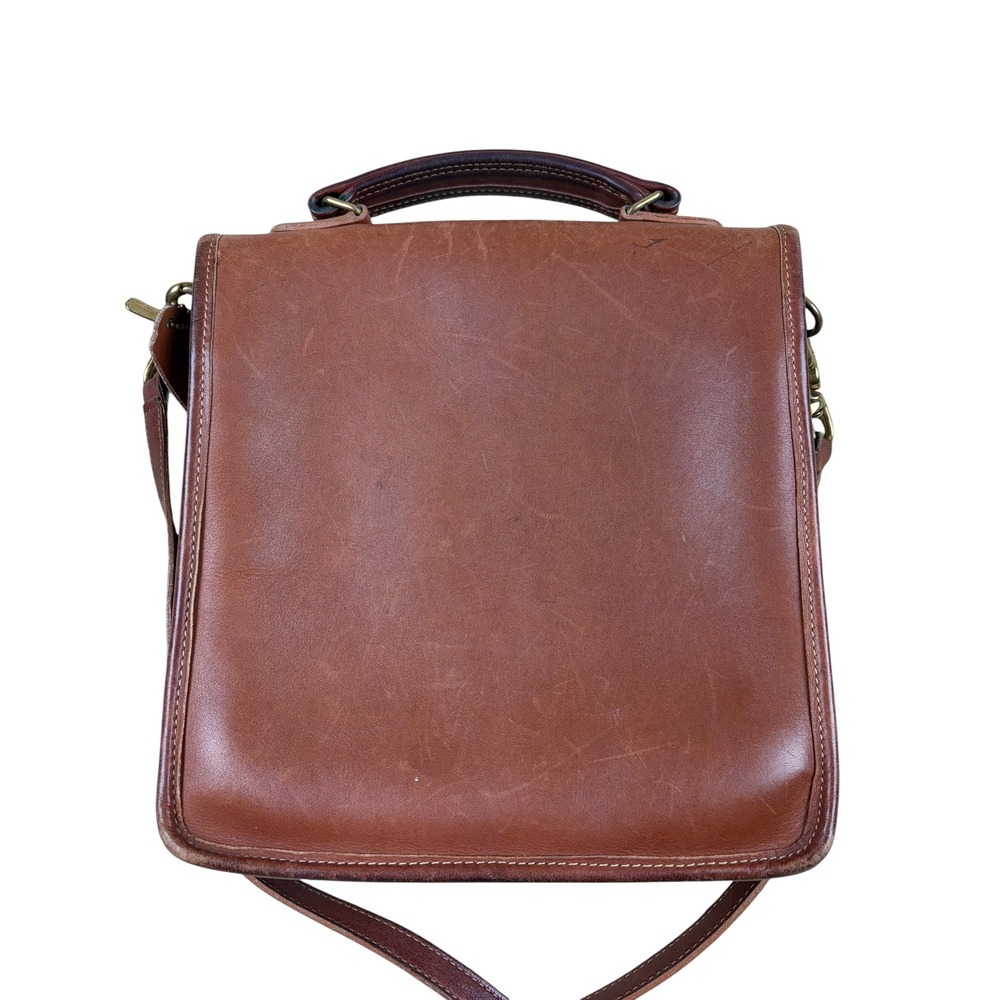 Coach Vintage 9850 Station Bag British Tan Leather Crossbody Satchel Brass 90s - Picture 2 of 10